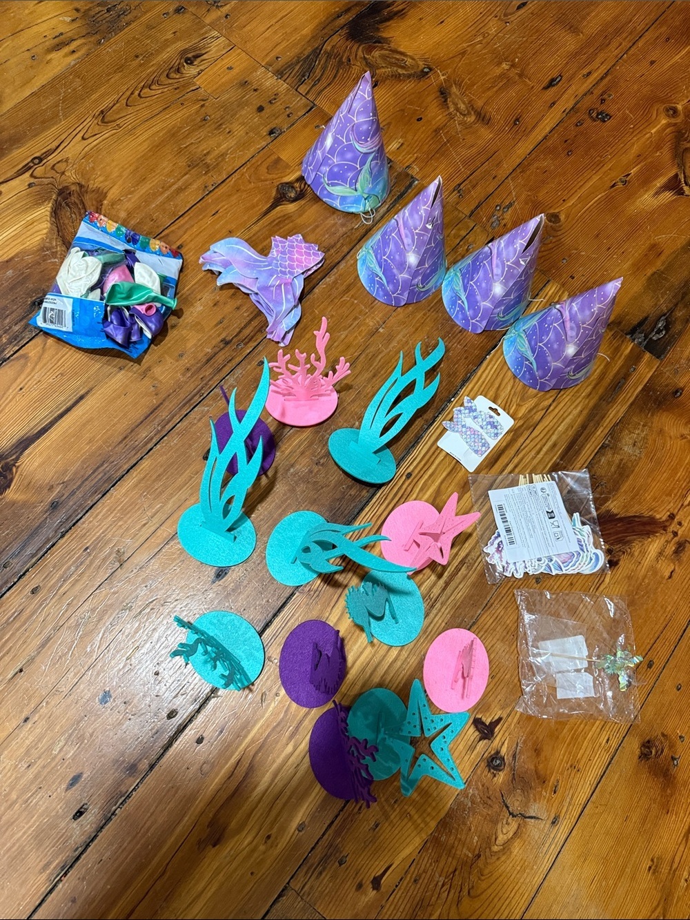 Mermaid Party Hat and Table Decor Set - Purple, Teal & Pink
